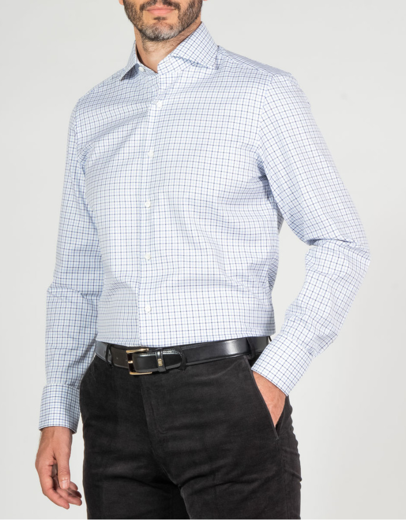 Patrick Hellmann Collection White Shirt With Blue Pattern 100% Cotton image