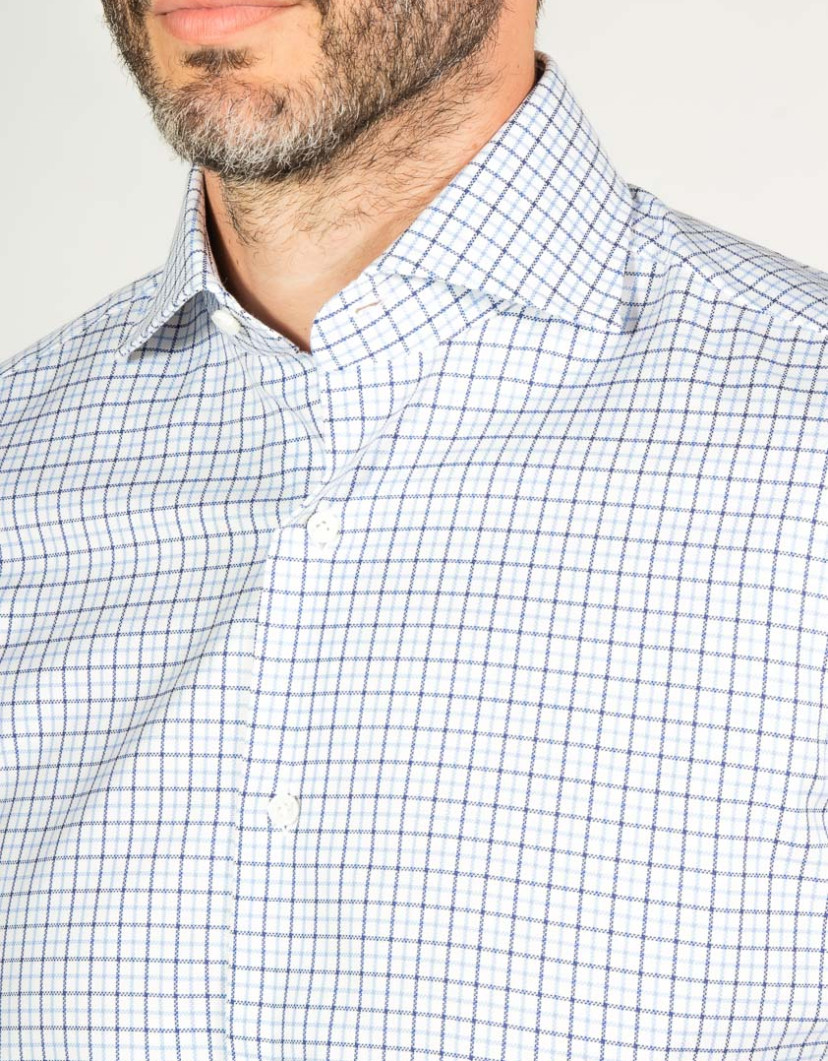 Patrick Hellmann Collection White Shirt With Blue Pattern 100% Cotton image