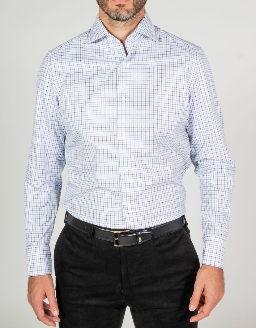 Patrick Hellmann Collection White Shirt With Blue Pattern 100% Cotton image