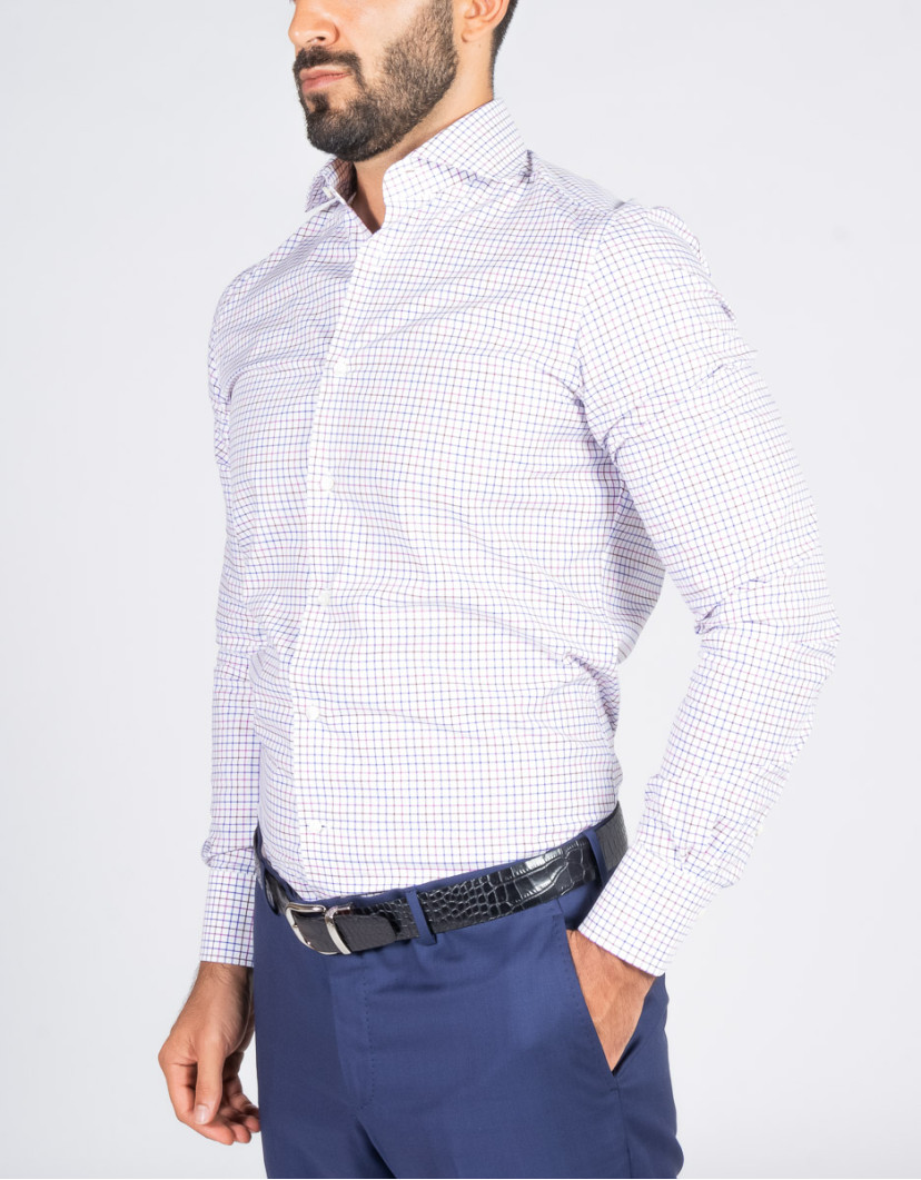 Patrick Hellmann Collection White Shirt Whit Pink Brown Blue Checks image