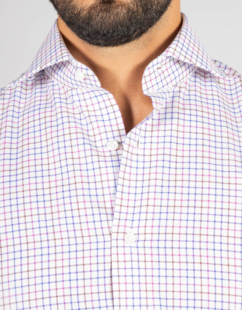 Patrick Hellmann Collection White Shirt Whit Pink Brown Blue Checks image