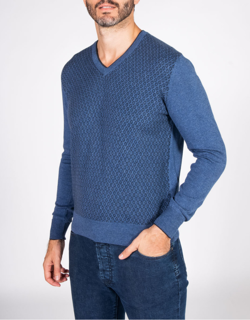 Patrick Hellmann Collection Blue V-Neck Pullover 100% Cotton image