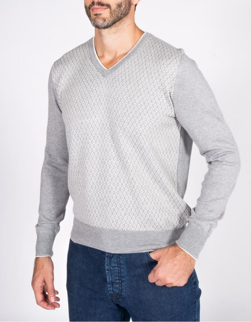 Patrick-Hellmann-Collection-Grey-V-Neck-Pullover-100-Cotton-image Patrick Hellmann Collection Grey V-Neck Pullover 100% Cotton image