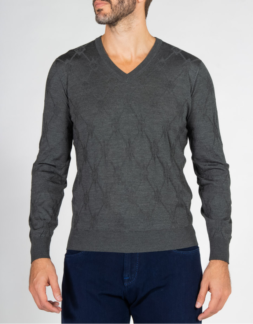 Patrick Hellmann Collection Grey V-Neck Pullover  image