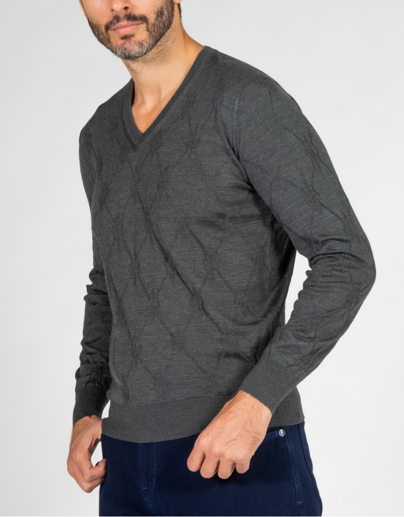 Patrick Hellmann Collection Grey V-Neck Pullover  image