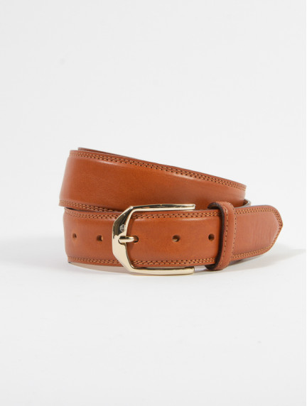 Patrick Hellmann CollectionCamel Belt With Gold Buckle Genuine Leatherimage854