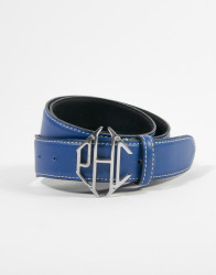 Patrick Hellmann Collection Blue Belt With White Stitch Genuine Leather  thumbnail