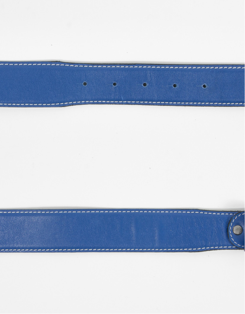 Patrick Hellmann Collection Blue Belt With White Stitch Genuine Leather  image