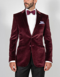 Patrick Hellmann Collection Elegant Velvet Bordo Blazer thumbnail 5