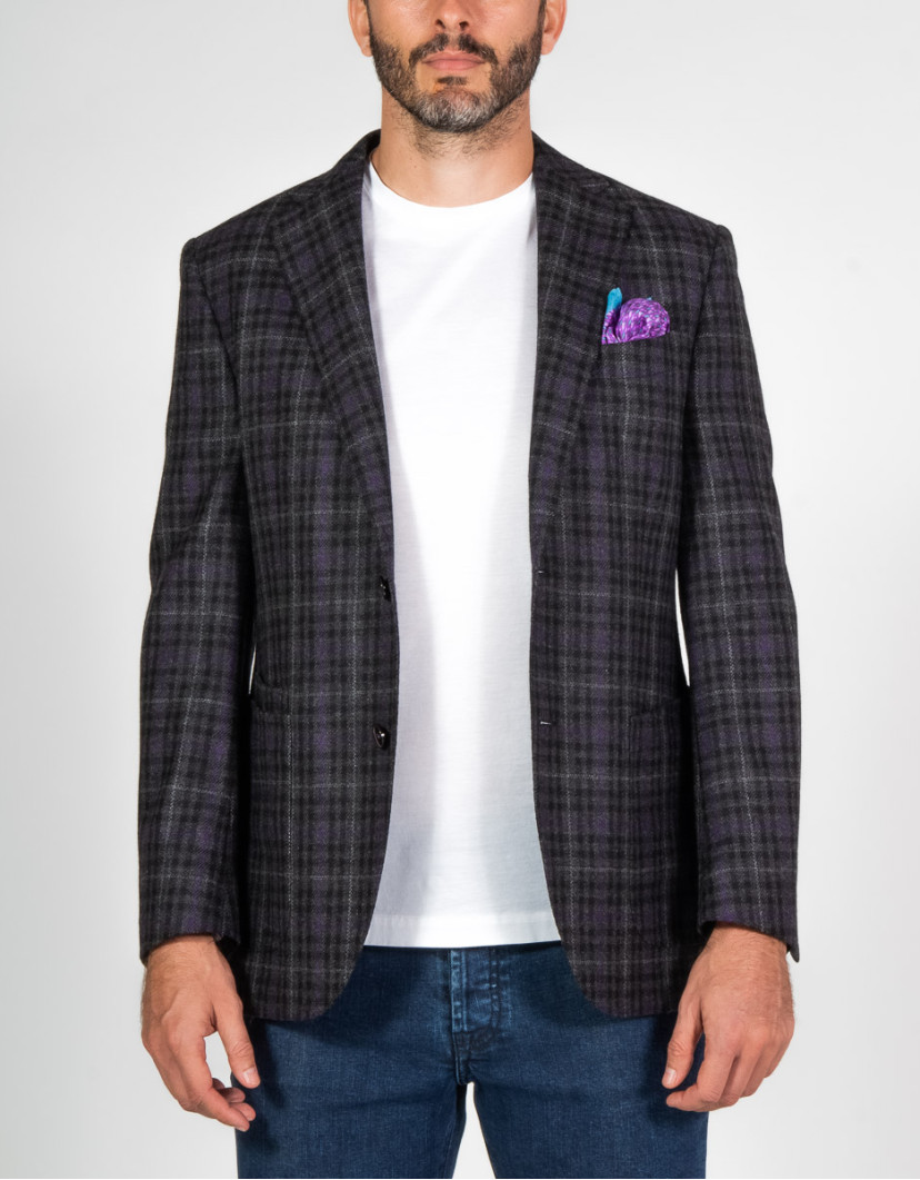 Patrick Hellmann Collection Dark Grey Blazer With Black And Purple Checks  image