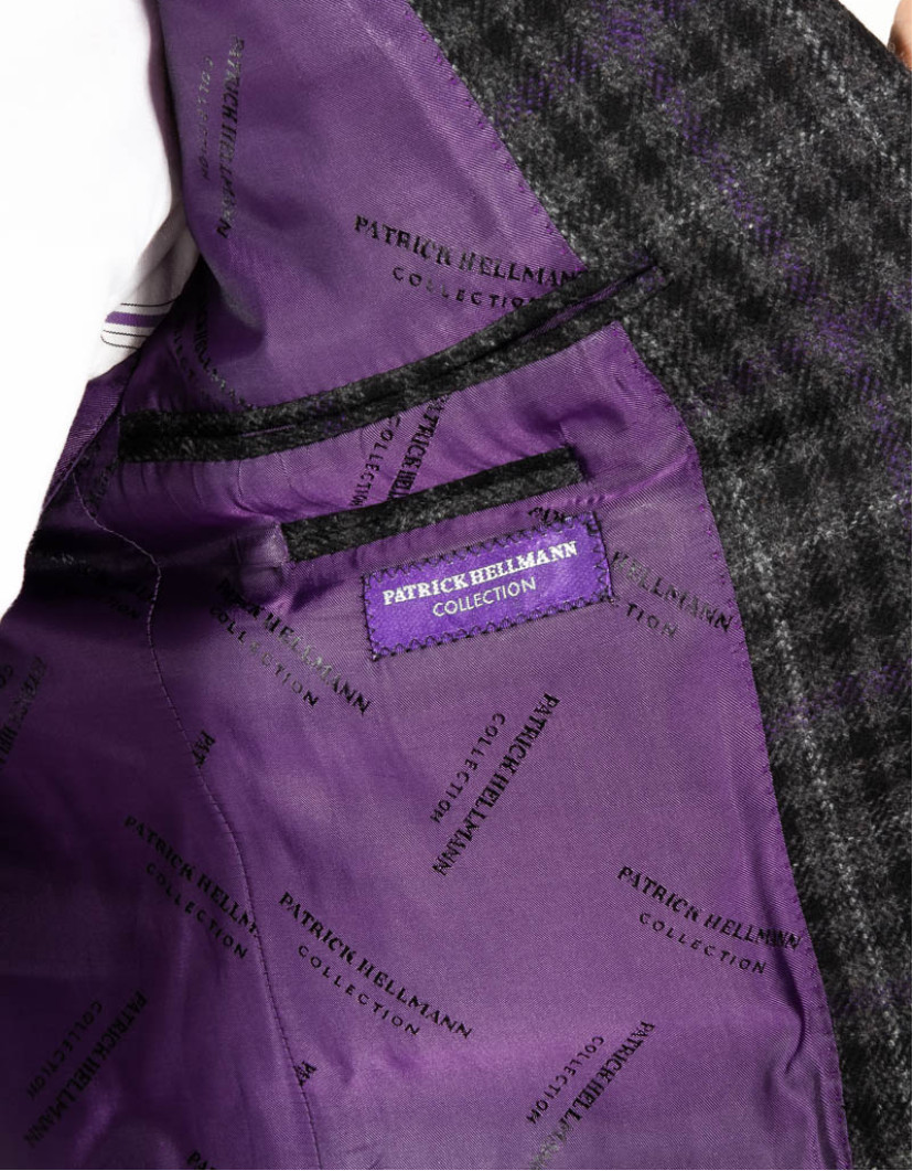 Patrick Hellmann Collection Dark Grey Blazer With Black And Purple Checks  image