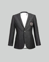 Patrick Hellmann Collection Charcoal Linen Blazer With Badge  thumbnail