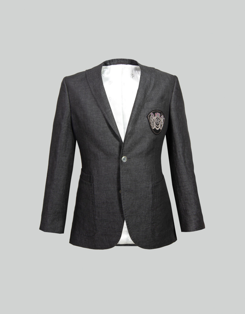 Patrick Hellmann Collection Charcoal Linen Blazer With Badge  image