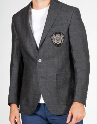Patrick Hellmann Collection Charcoal Linen Blazer With Badge  thumbnail 1