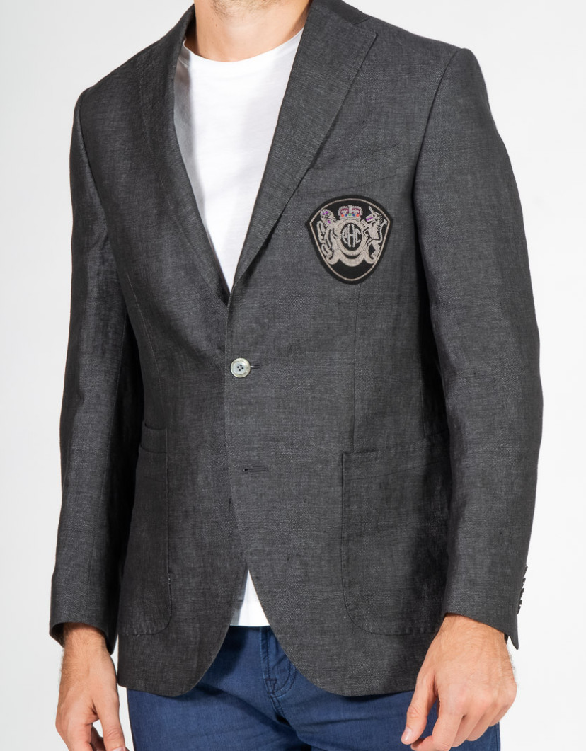 Patrick Hellmann Collection Charcoal Linen Blazer With Badge  image