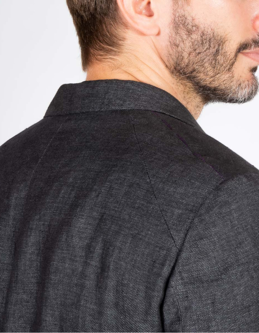 Patrick Hellmann Collection Charcoal Linen Blazer With Badge  image