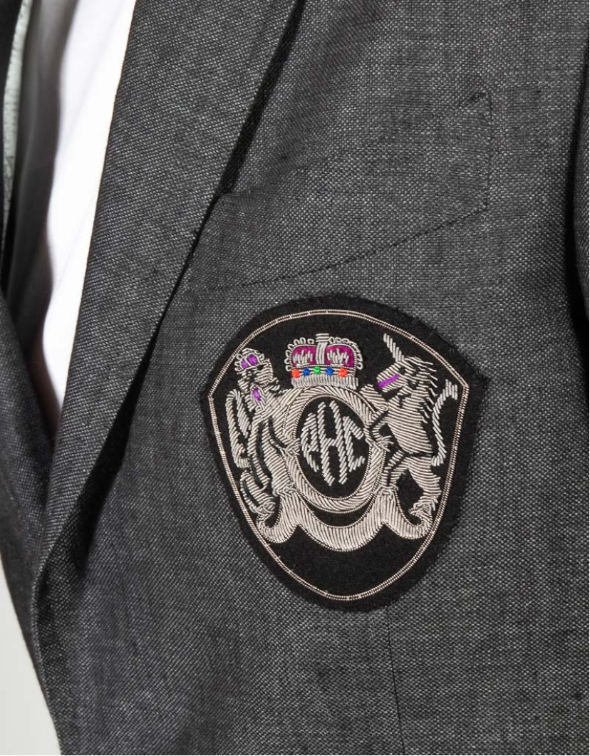 Patrick Hellmann Collection Charcoal Linen Blazer With Badge  image
