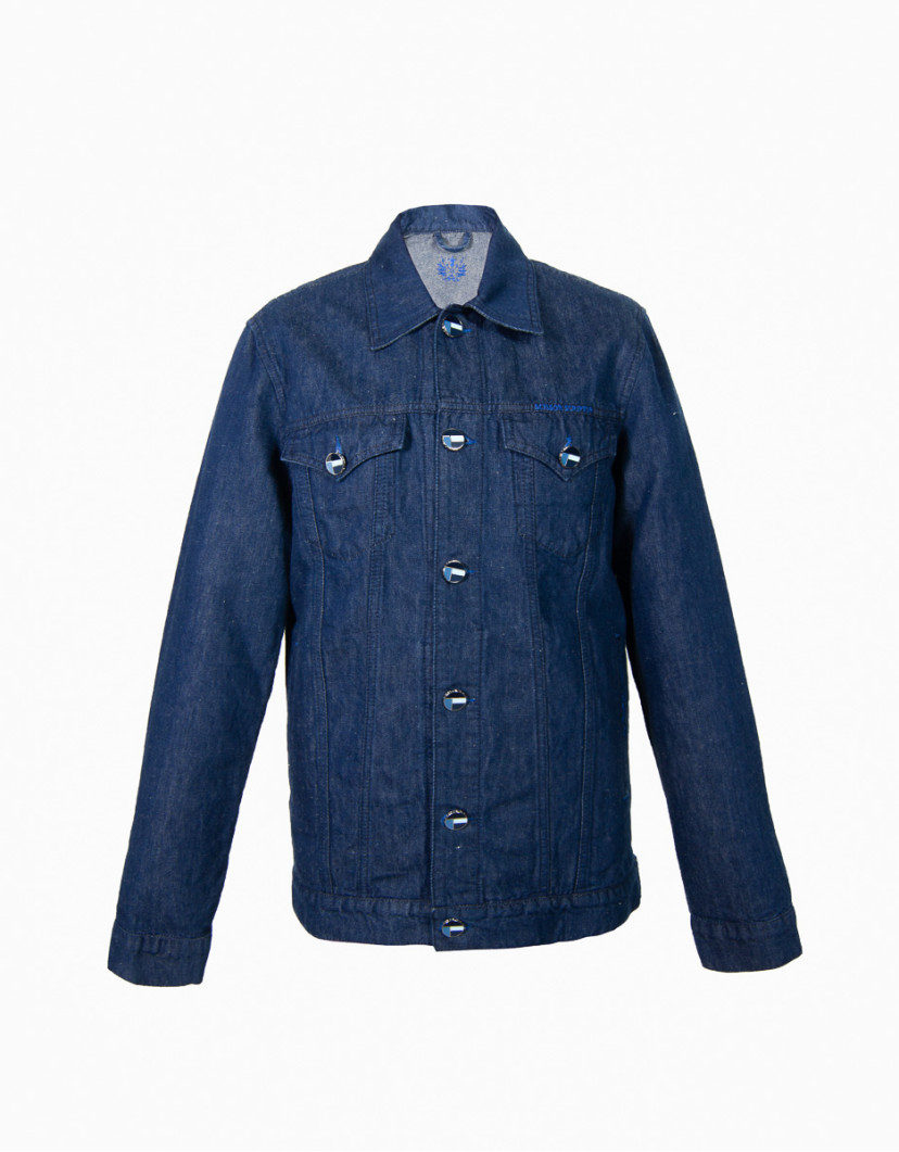 Scissor Scriptor Dark Blue Denim Jacket With Silver Button image
