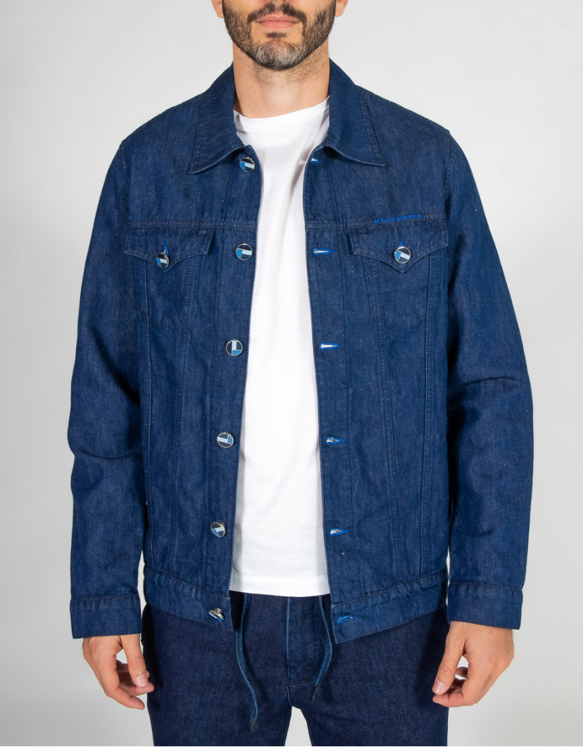 Scissor Scriptor Dark Blue Denim Jacket With Silver Button image