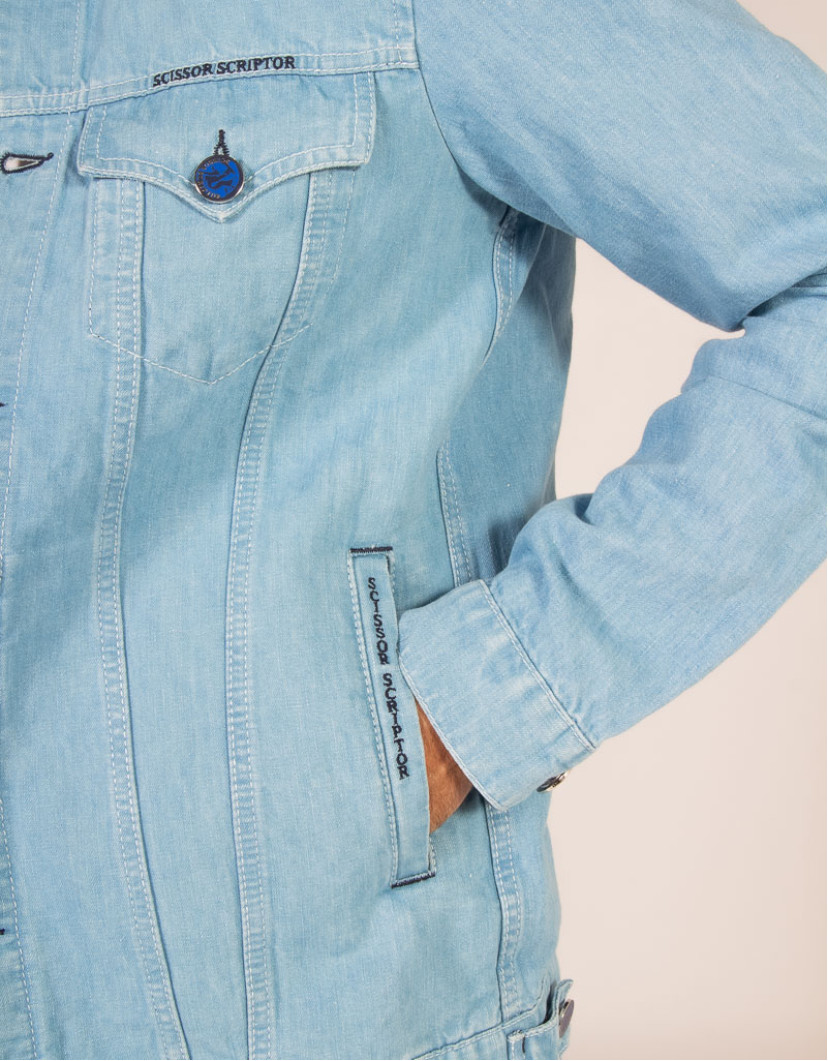 Scissor Scriptor Light Blue Denim Jacket  image