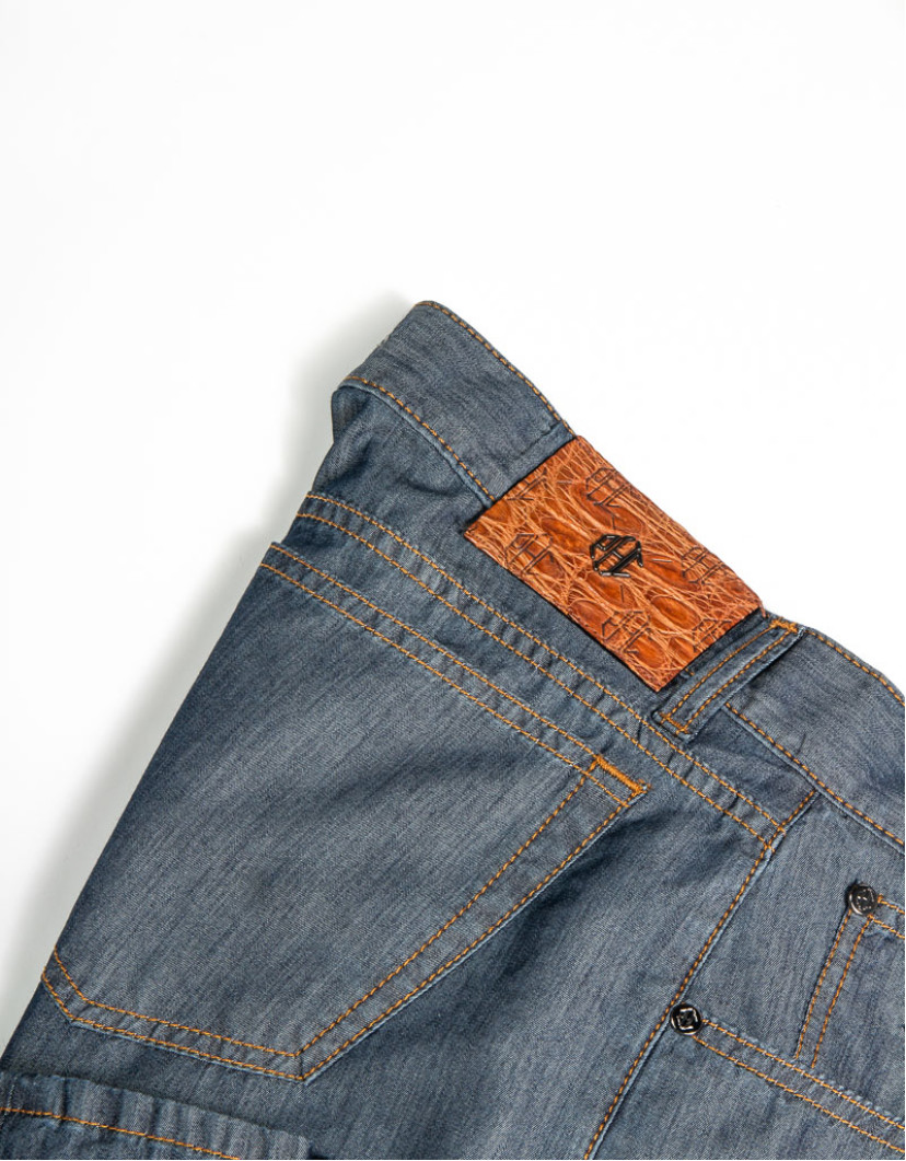 Patrick Hellmann Collection Light Jeans Grey With Orange Stitch Fine Material  image