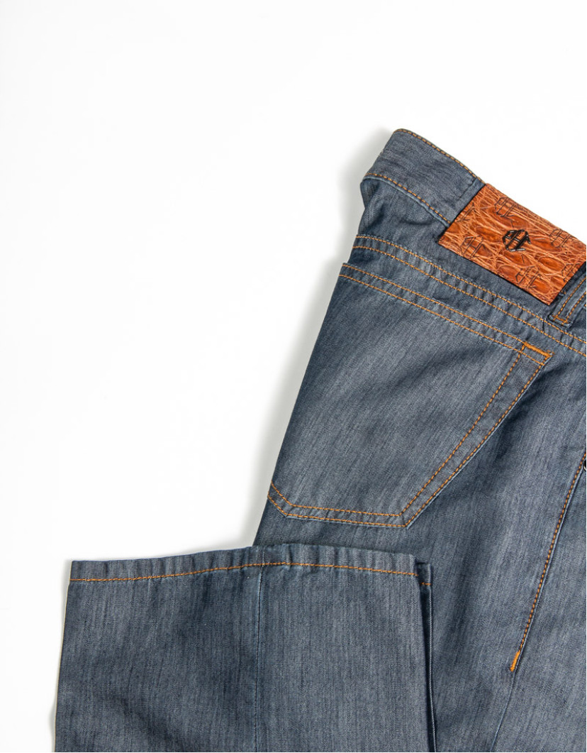Patrick Hellmann Collection Light Jeans Grey With Orange Stitch Fine Material  image