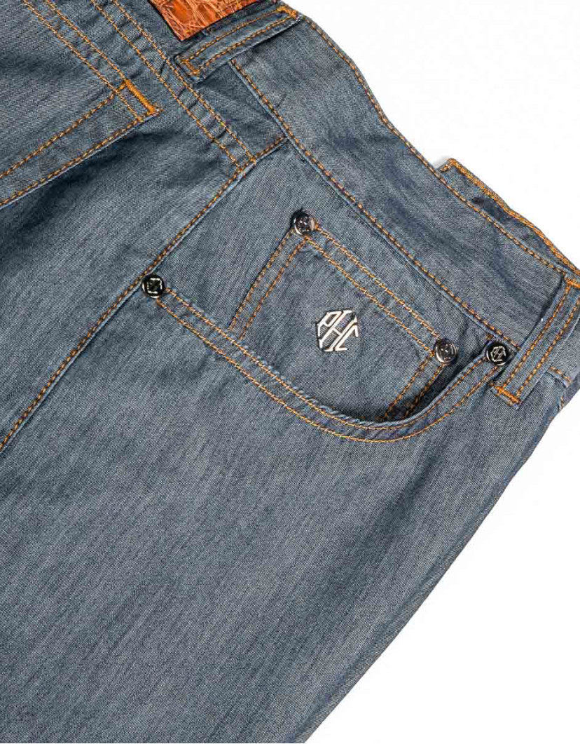 Patrick Hellmann Collection Light Jeans Grey With Orange Stitch Fine Material  image