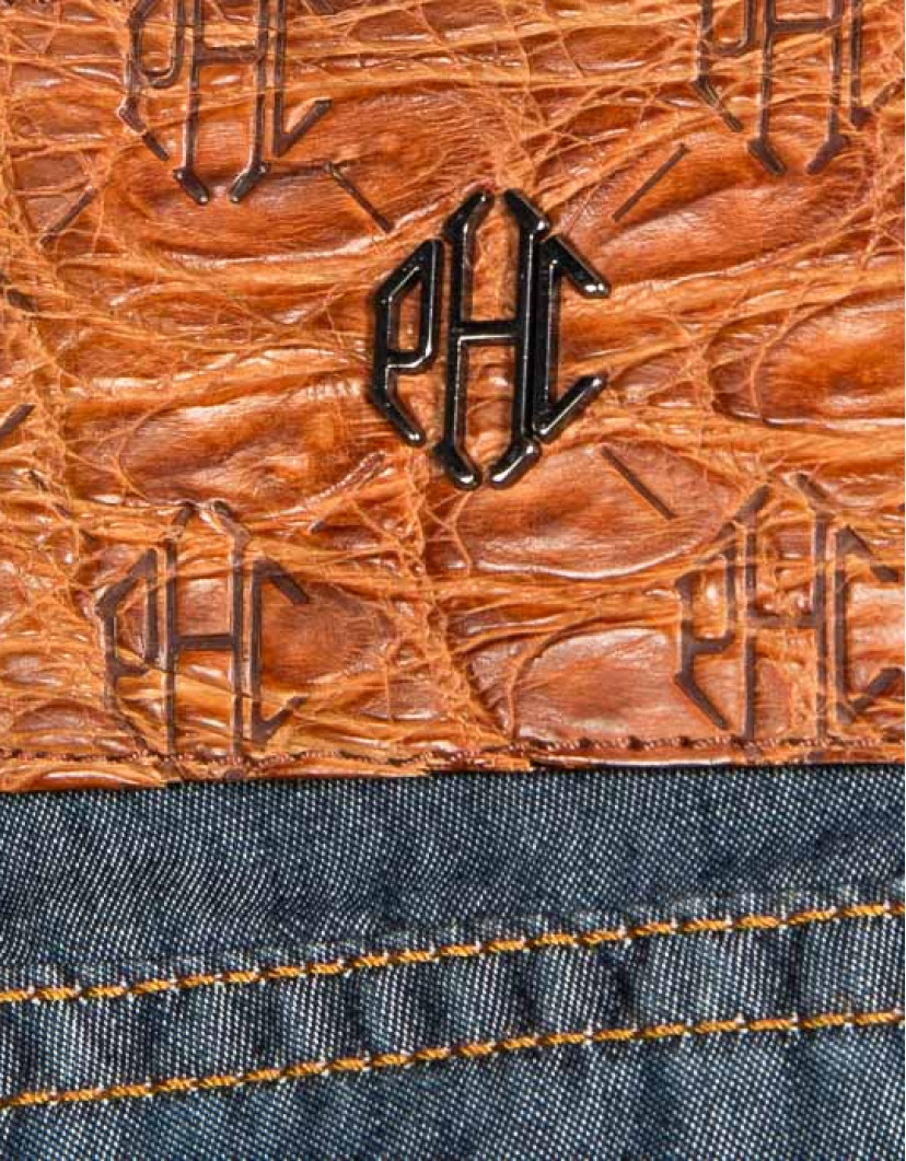Patrick Hellmann Collection Light Jeans Grey With Orange Stitch Fine Material  image