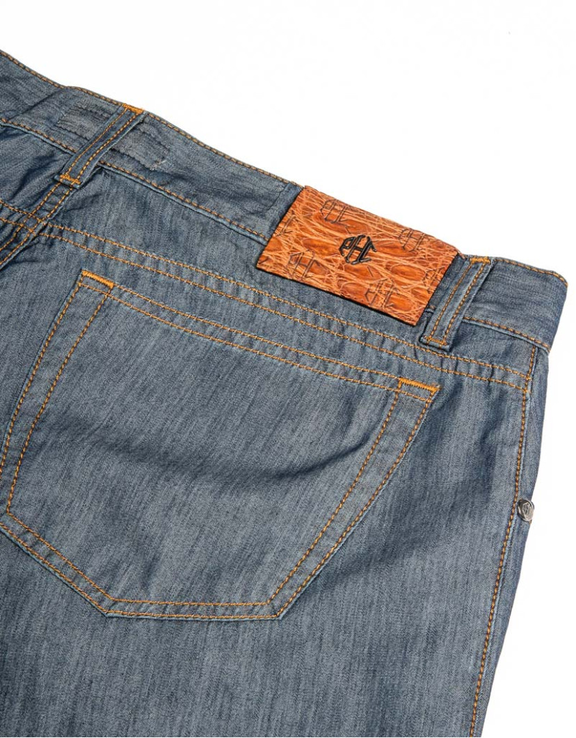 Patrick Hellmann Collection Light Jeans Grey With Orange Stitch Fine Material  image
