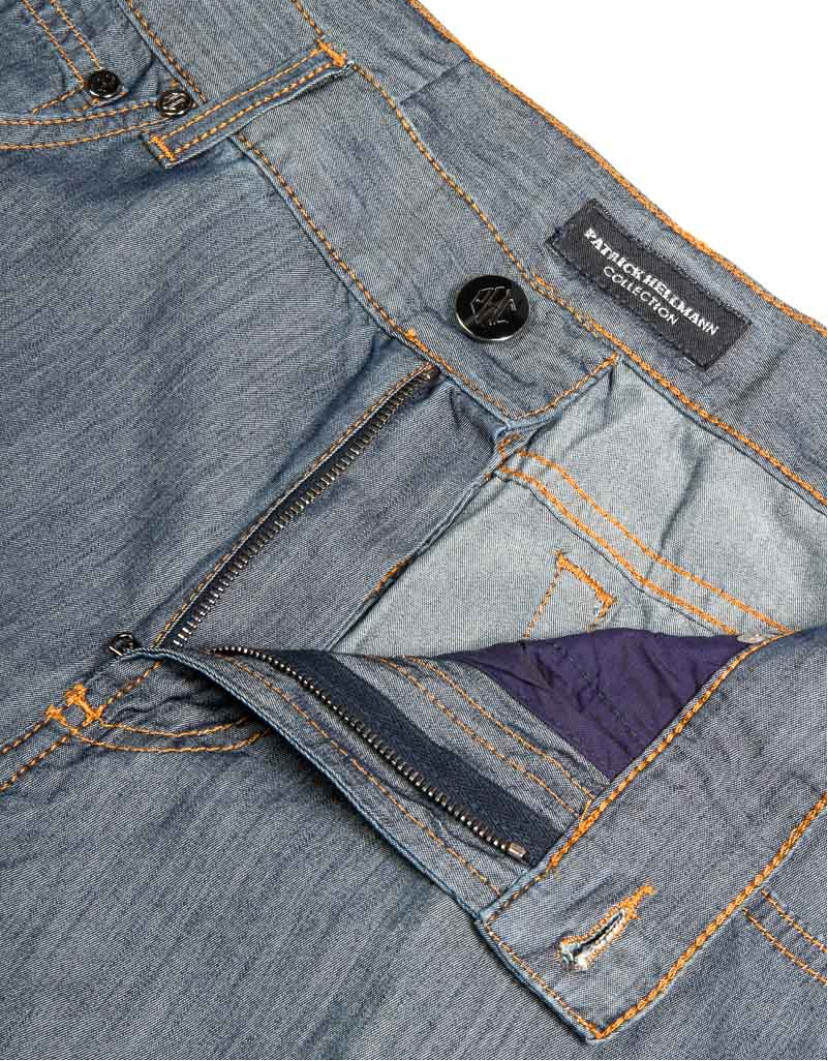 Patrick Hellmann Collection Light Jeans Grey With Orange Stitch Fine Material  image