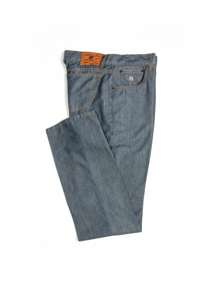 Patrick Hellmann CollectionLight Jeans Grey With Orange Stitch Fine Material image717