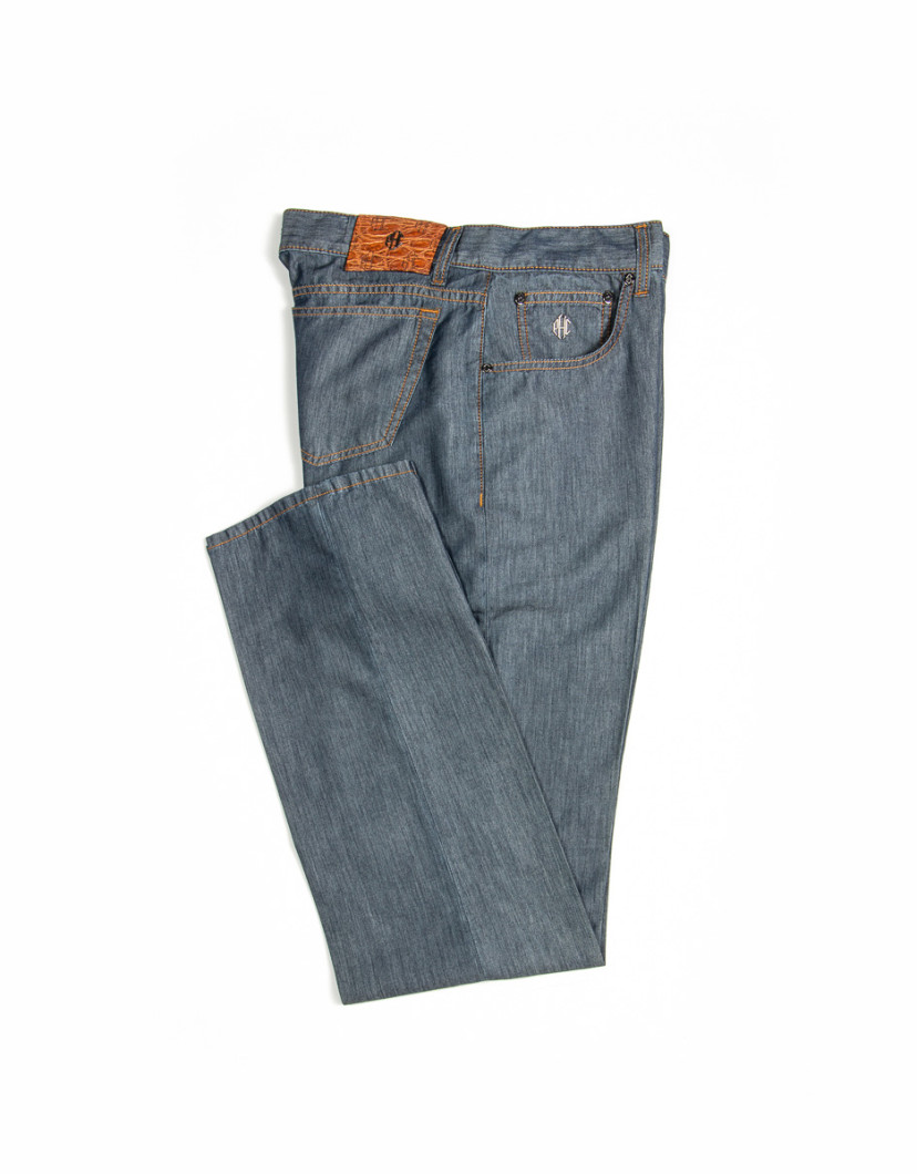 Patrick Hellmann Collection Light Jeans Grey With Orange Stitch Fine Material  image