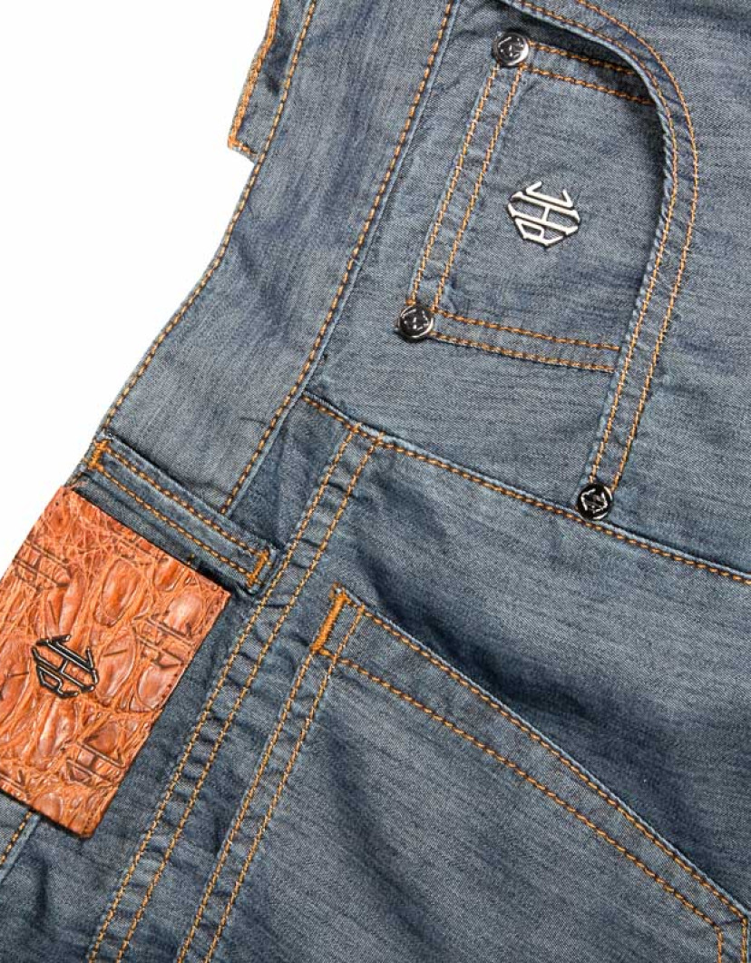 Patrick Hellmann Collection Light Jeans Grey With Orange Stitch Fine Material  image