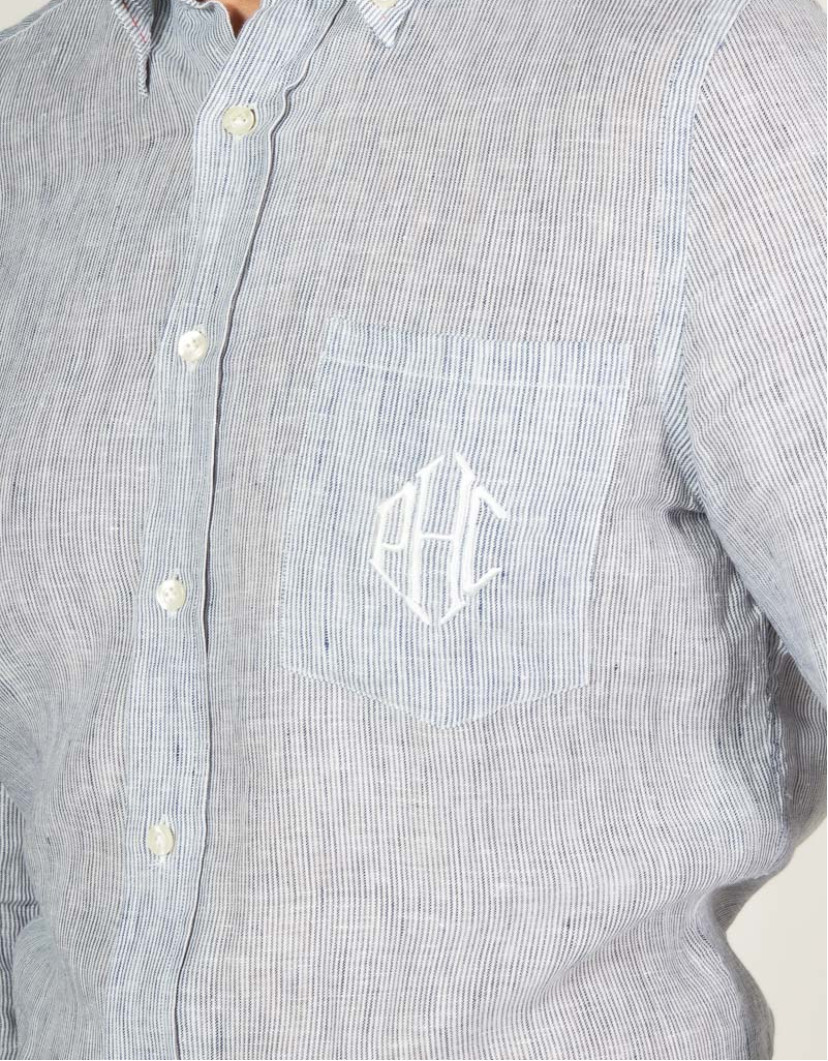 Patrick Hellmann Collection Linen Shirt Withe Blue Stripes  image