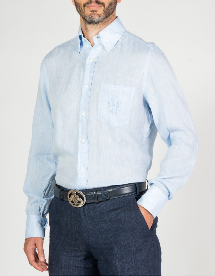 Patrick Hellmann Collection 100% Linen Light Blue Shirt image