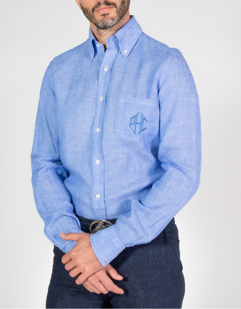 Patrick-Hellmann-Collection-100-Linen-Blue-Shirt-image Patrick Hellmann Collection 100% Linen Blue Shirt image