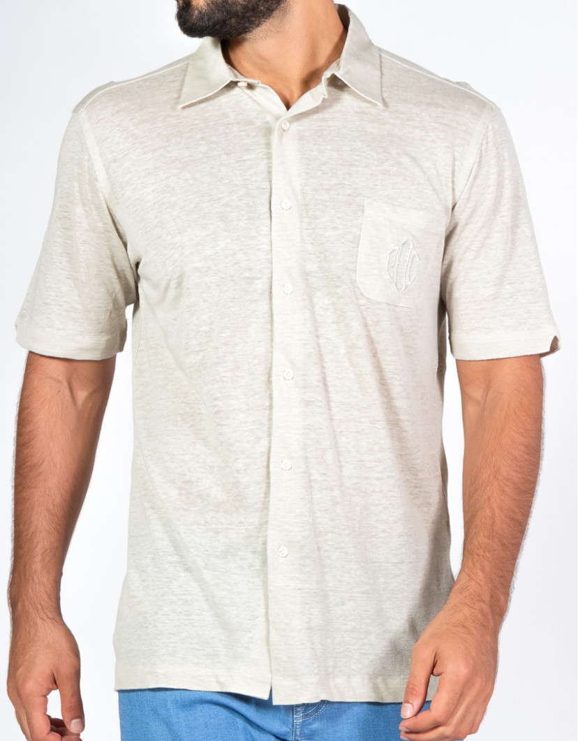 Patrick-Hellmann-Collection-Beige-Short-Sleeve-100-Linen-Shirt-image Patrick Hellmann Collection Beige Short Sleeve 100% Linen Shirt image