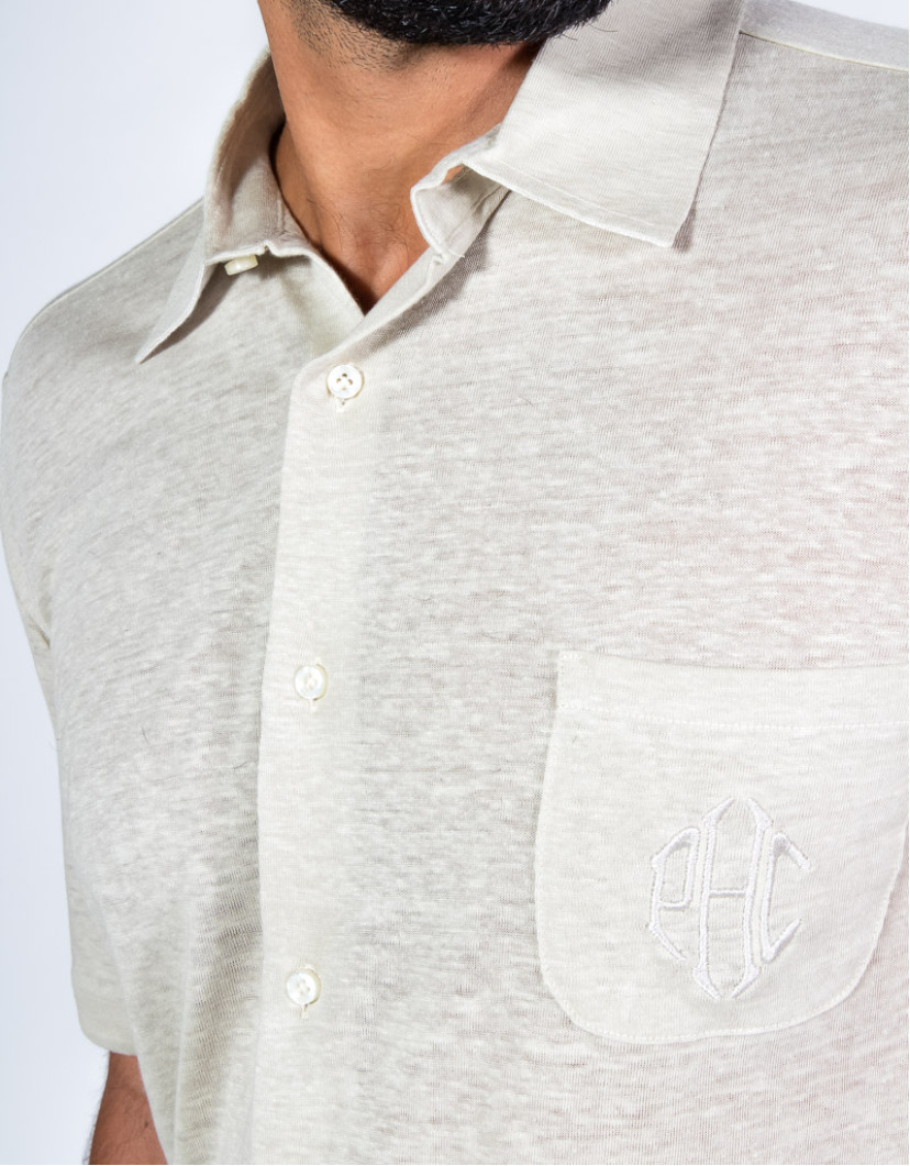 Patrick-Hellmann-Collection-Beige-Short-Sleeve-100-Linen-Shirt-image Patrick Hellmann Collection Beige Short Sleeve 100% Linen Shirt image