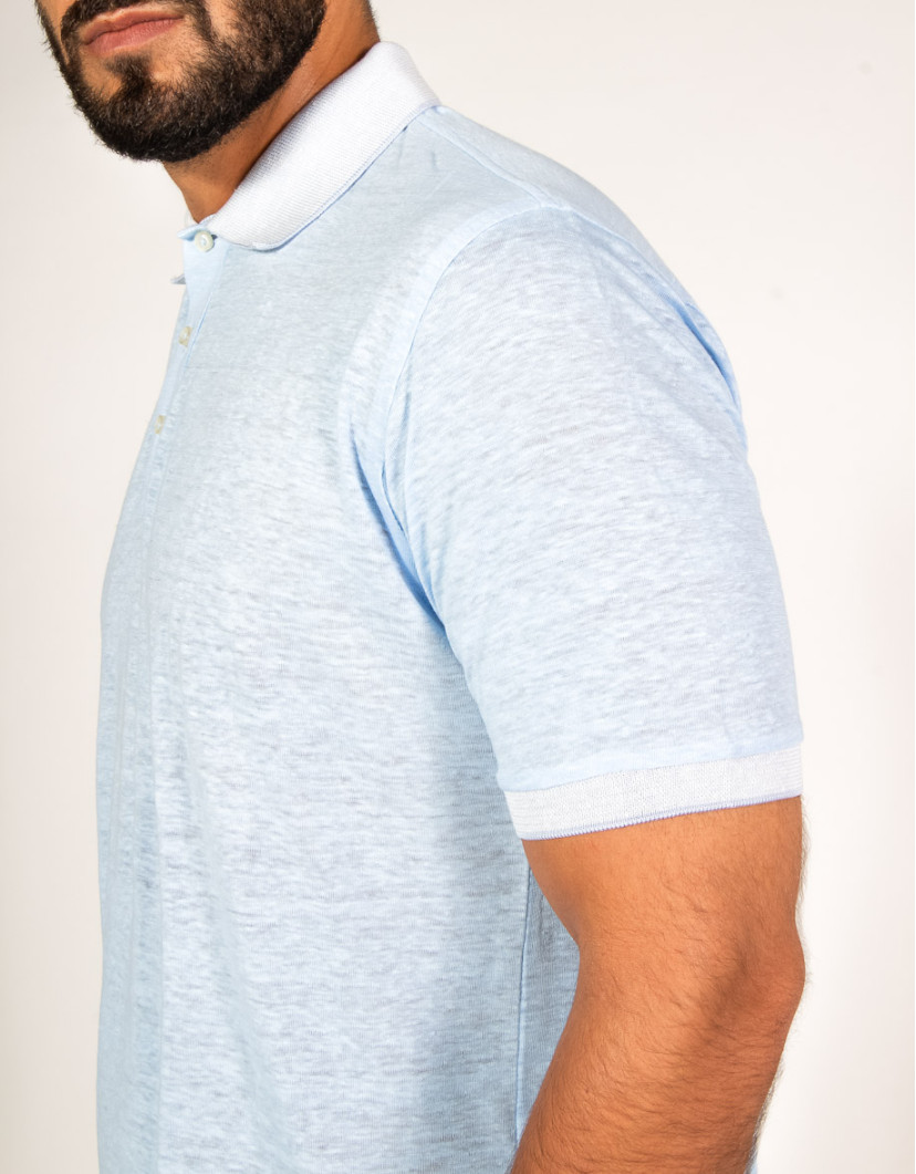 Patrick Hellmann Collection Light Blue Polo T-Shirt 100% Linen image