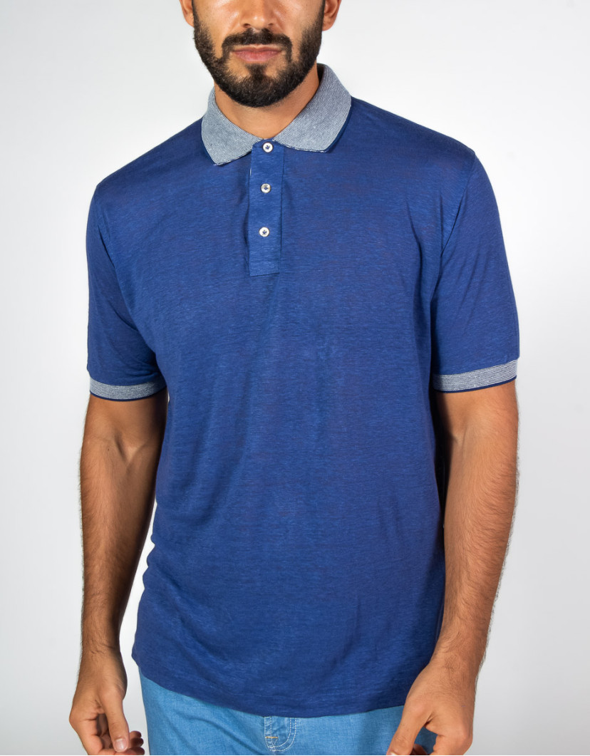 Patrick-Hellmann-Collection-Blue-Polo-T-Shirt-100-Linen-image Patrick Hellmann Collection Blue Polo T-Shirt 100% Linen image