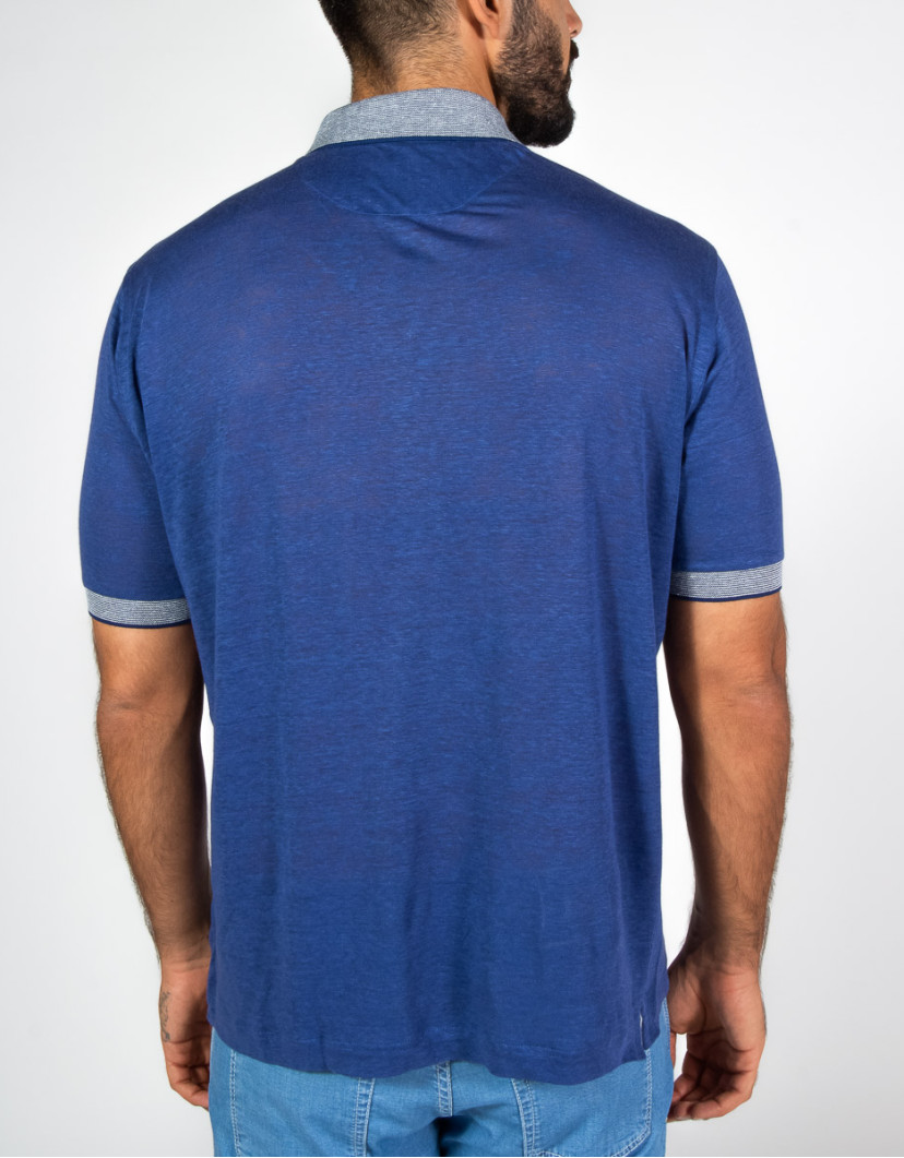 Patrick-Hellmann-Collection-Blue-Polo-T-Shirt-100-Linen-image Patrick Hellmann Collection Blue Polo T-Shirt 100% Linen image