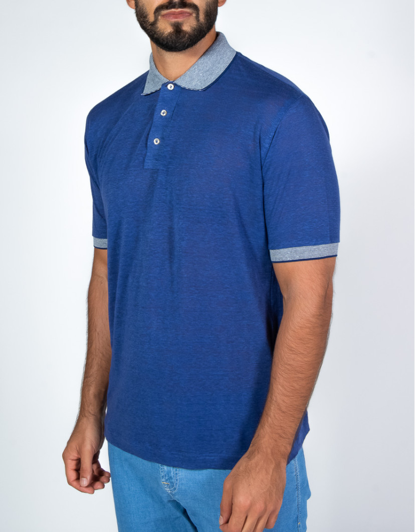 Patrick-Hellmann-Collection-Blue-Polo-T-Shirt-100-Linen-image Patrick Hellmann Collection Blue Polo T-Shirt 100% Linen image