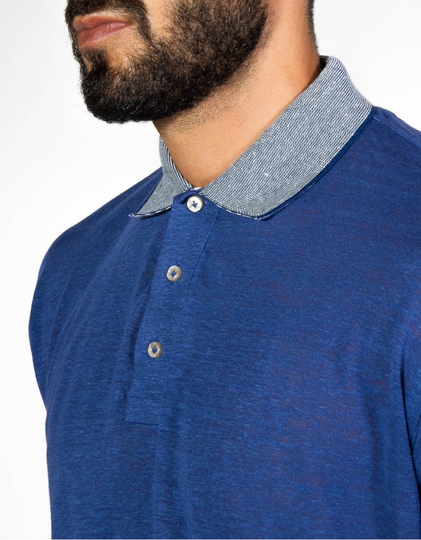 Patrick-Hellmann-Collection-Blue-Polo-T-Shirt-100-Linen-image Patrick Hellmann Collection Blue Polo T-Shirt 100% Linen image