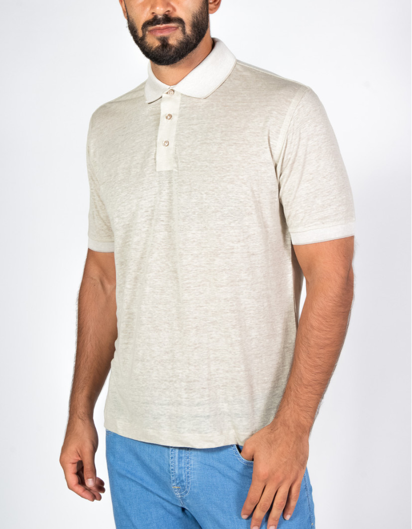 Patrick-Hellmann-Collection-Beige-Polo-T-Shirt-100-Linen-image Patrick Hellmann Collection Beige Polo T-Shirt 100% Linen image