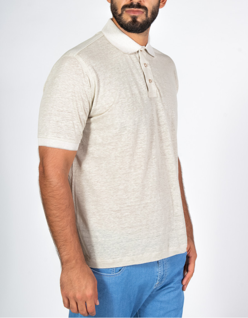 Patrick-Hellmann-Collection-Beige-Polo-T-Shirt-100-Linen-image Patrick Hellmann Collection Beige Polo T-Shirt 100% Linen image