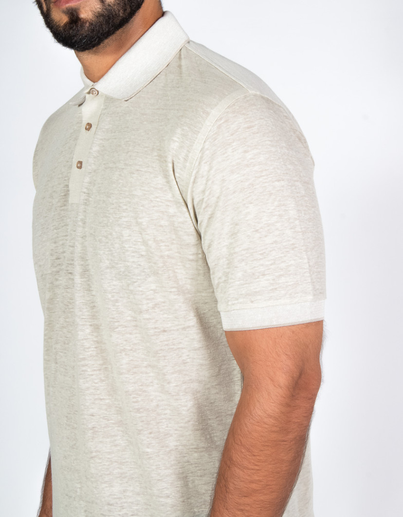 Patrick-Hellmann-Collection-Beige-Polo-T-Shirt-100-Linen-image Patrick Hellmann Collection Beige Polo T-Shirt 100% Linen image
