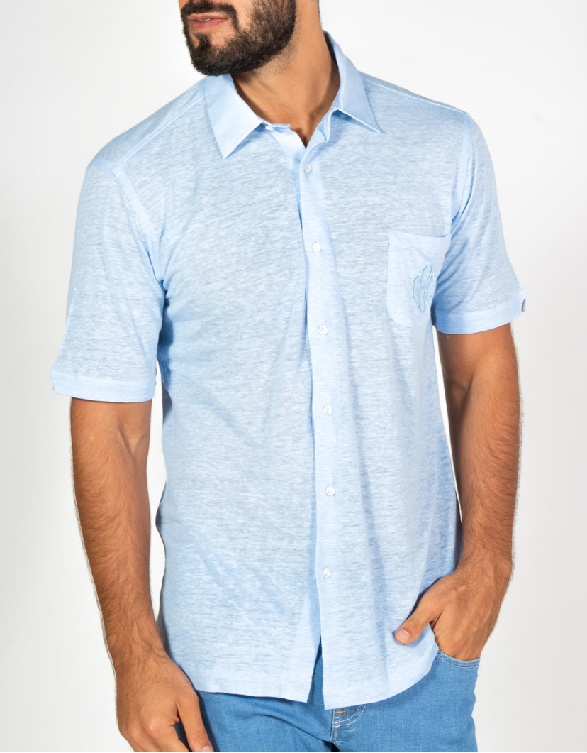 Patrick Hellmann Collection Light Blue 100% Linen Short Sleeve Shirt image
