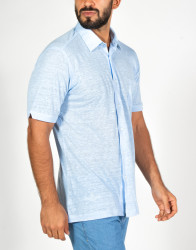 Patrick Hellmann Collection Light Blue 100% Linen Short Sleeve Shirt thumbnail 1