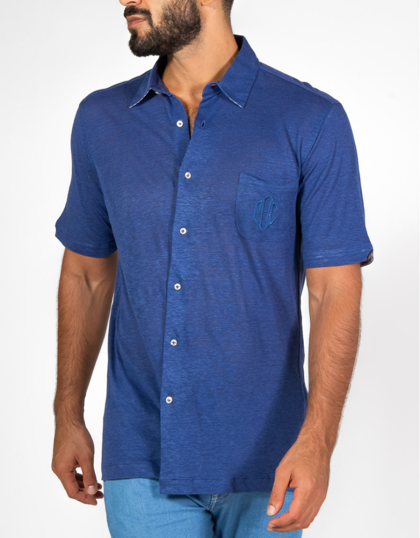 Patrick-Hellmann-Collection-Blue-Short-Sleeve-100-Linen-Shirt-image Patrick Hellmann Collection Blue Short Sleeve 100% Linen Shirt image