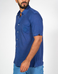 Patrick-Hellmann-Collection-Blue-Short-Sleeve-100-Linen-Shirt-thumbnail-2 Patrick Hellmann Collection Blue Short Sleeve 100% Linen Shirt thumbnail 2